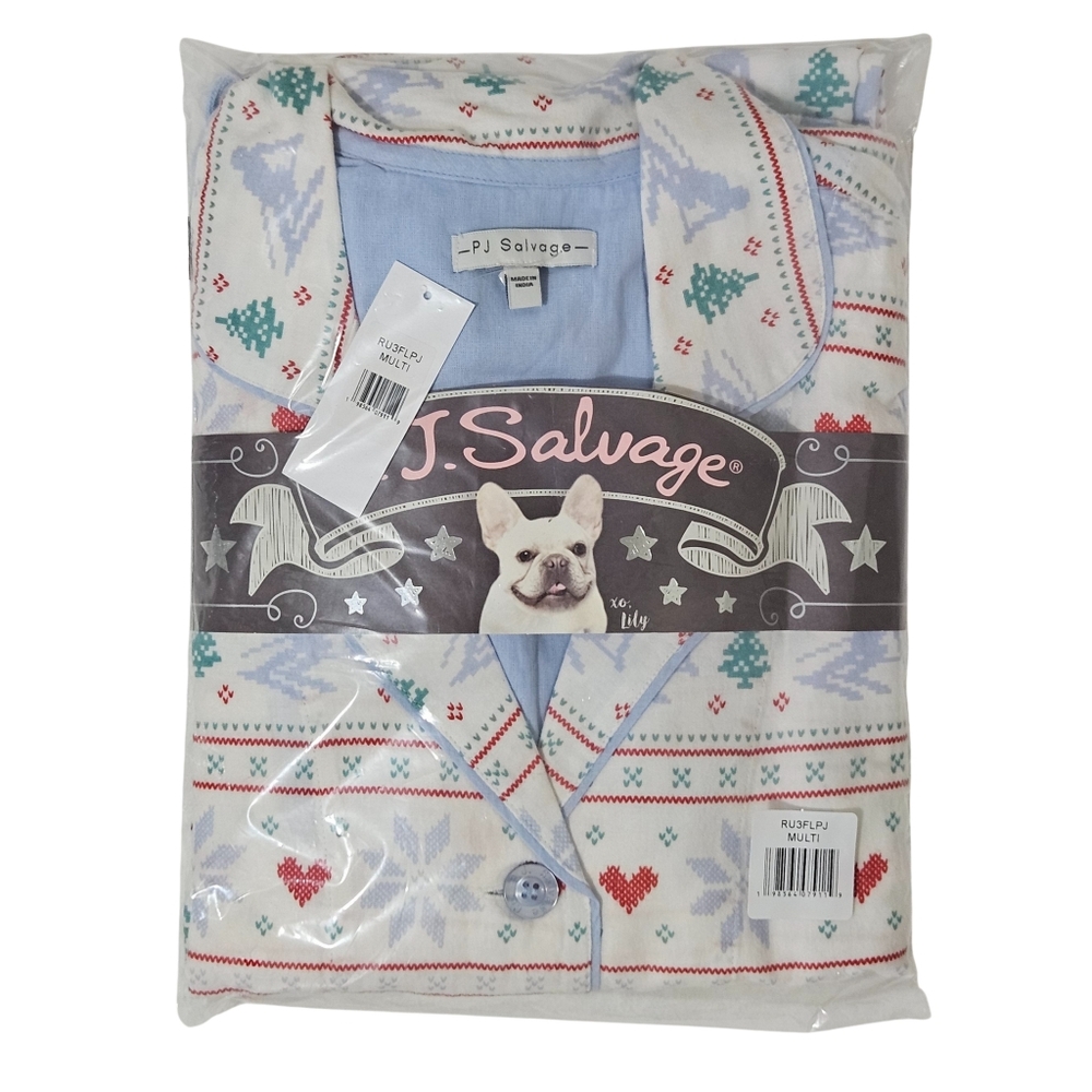 PJ Salvage Flannel Pajama Set Hearts Women Large Multi Top & Pants NWT ❤